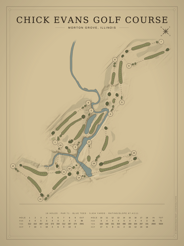 Chick Evans Golf Course Map poster