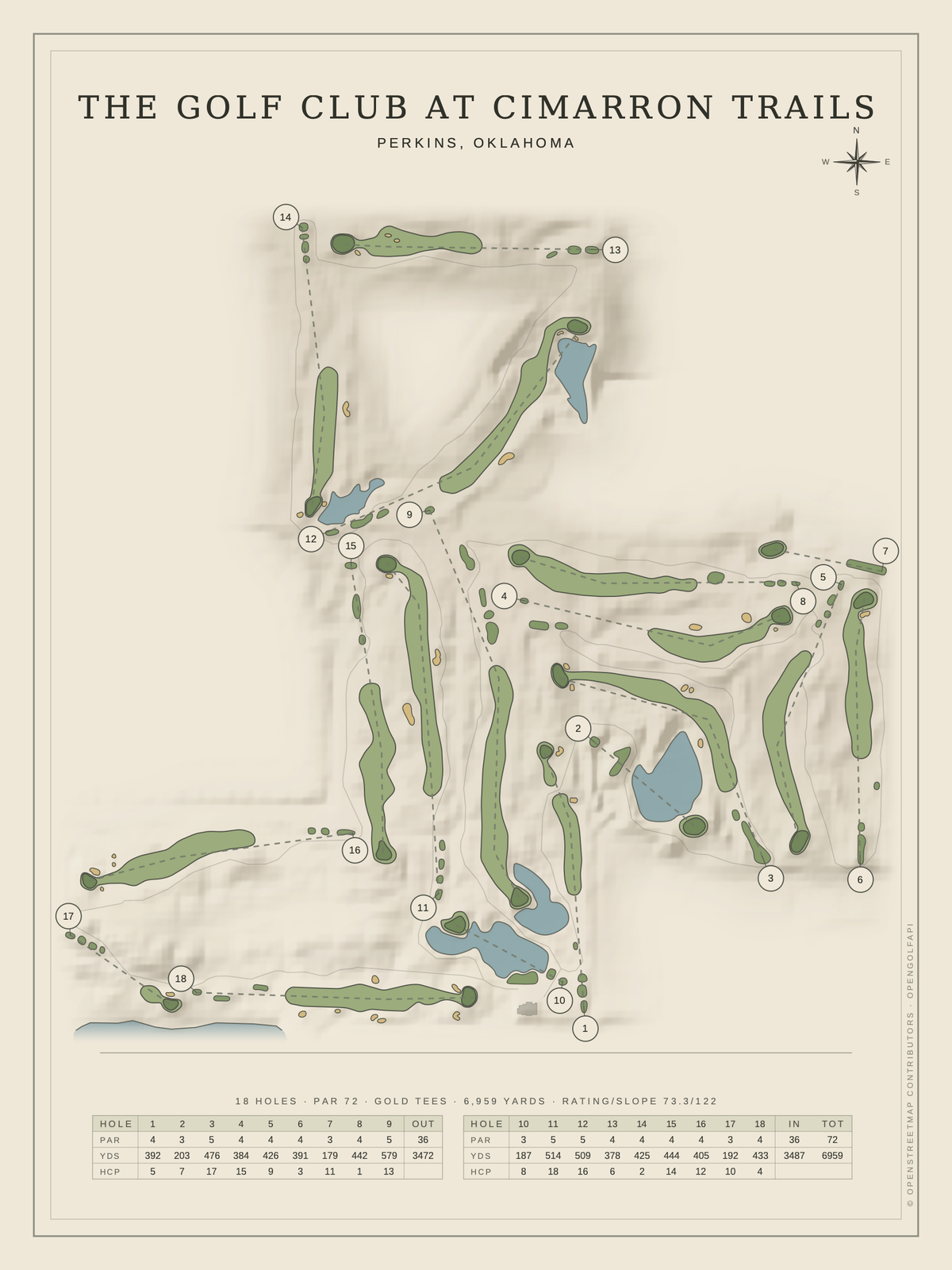 The Golf Club At Cimarron Trails course map poster, Classic style, 12×16 / 18×24