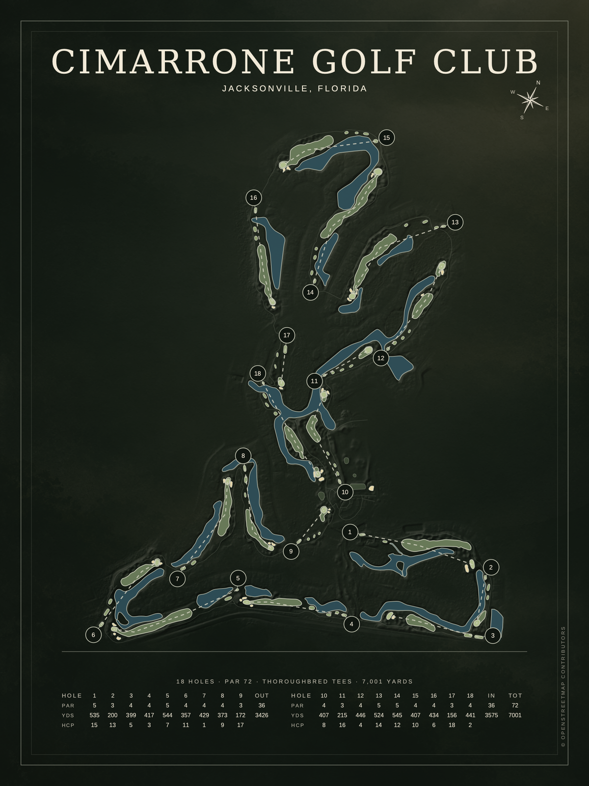 Cimarrone Golf Club course map poster, Architectural style, 12×16 / 18×24
