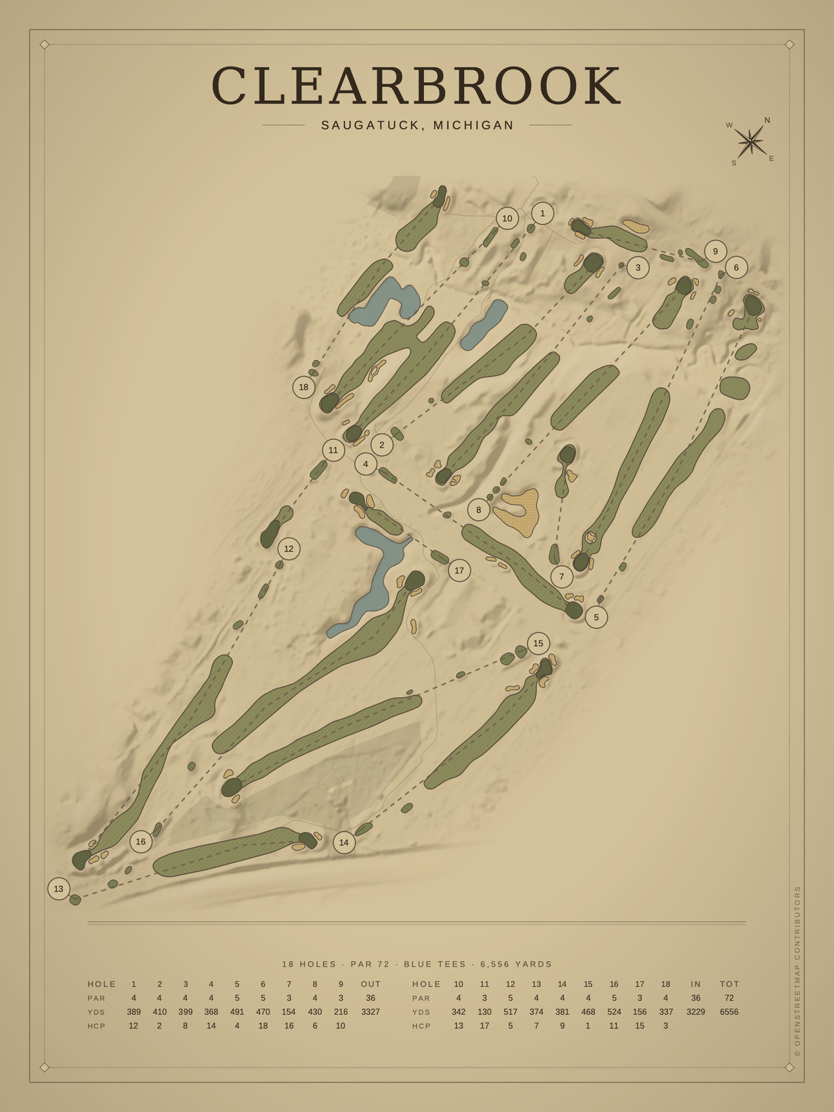 Clearbrook course map poster, Vintage style, 12×16 / 18×24