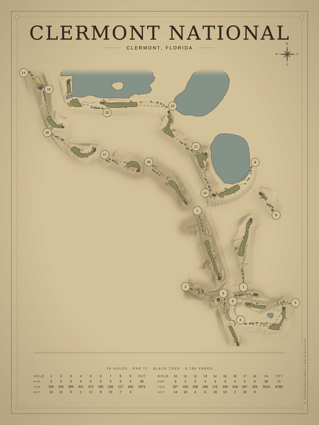 Clermont National course map poster, Vintage style, 12×16 / 18×24