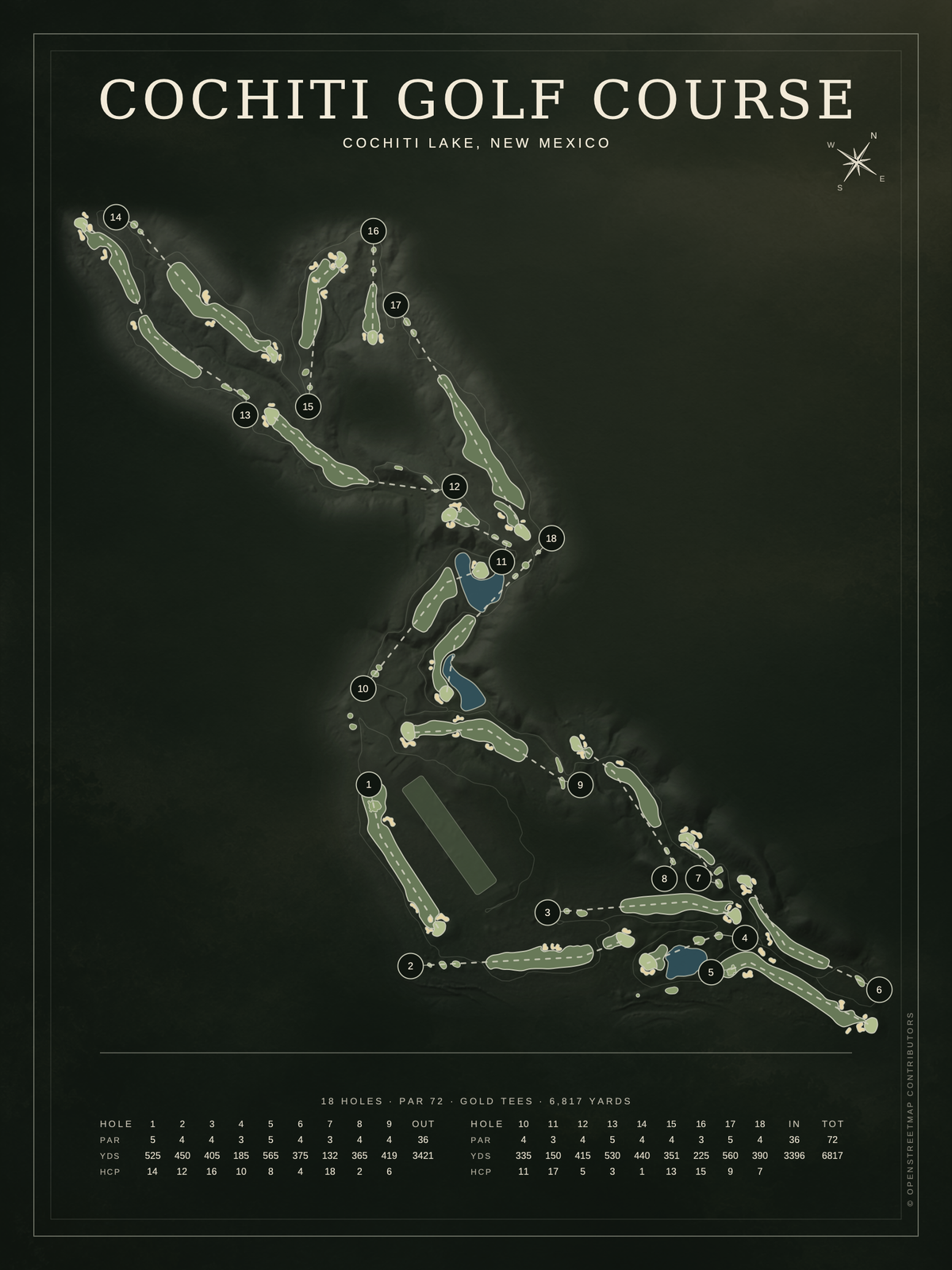 Cochiti Golf Course map poster, Architectural style, 12×16 / 18×24