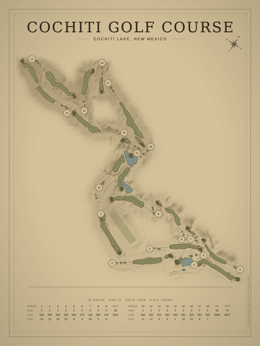 Cochiti Golf Course map poster, Vintage style, 12×16 / 18×24