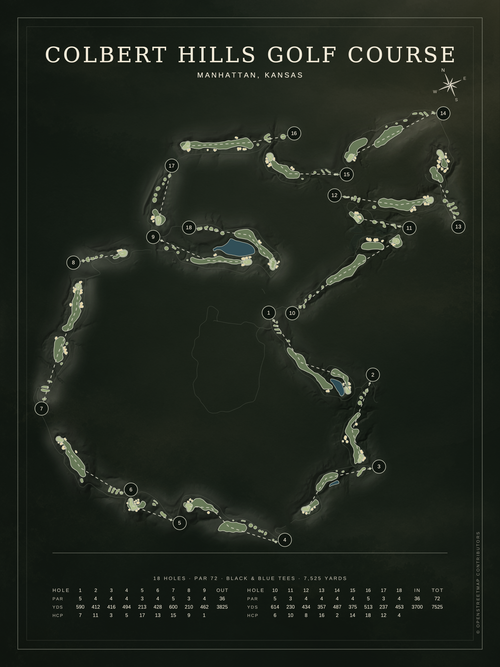 Colbert Hills Golf Course course map poster, Architectural style, 12×16 / 18×24