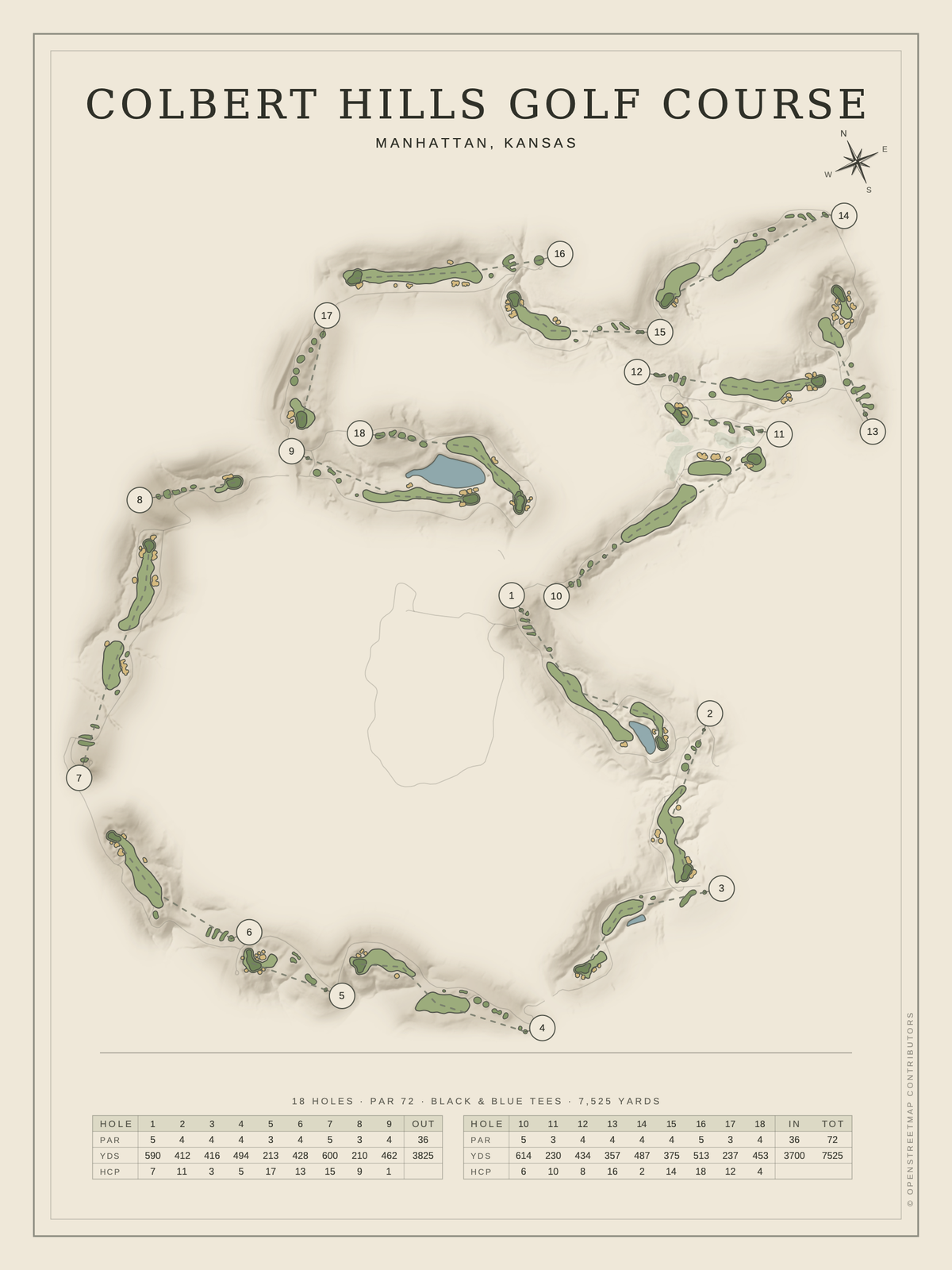 Colbert Hills Golf Course map poster, Classic style, 12×16 / 18×24
