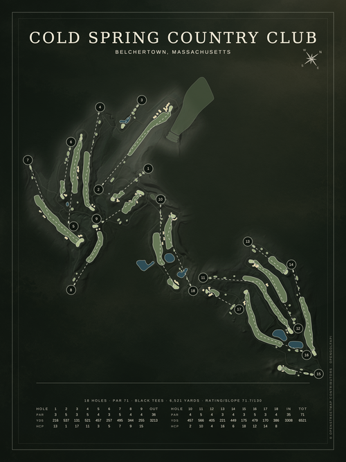 Cold Spring Country Club course map poster, Architectural style, 12×16 / 18×24