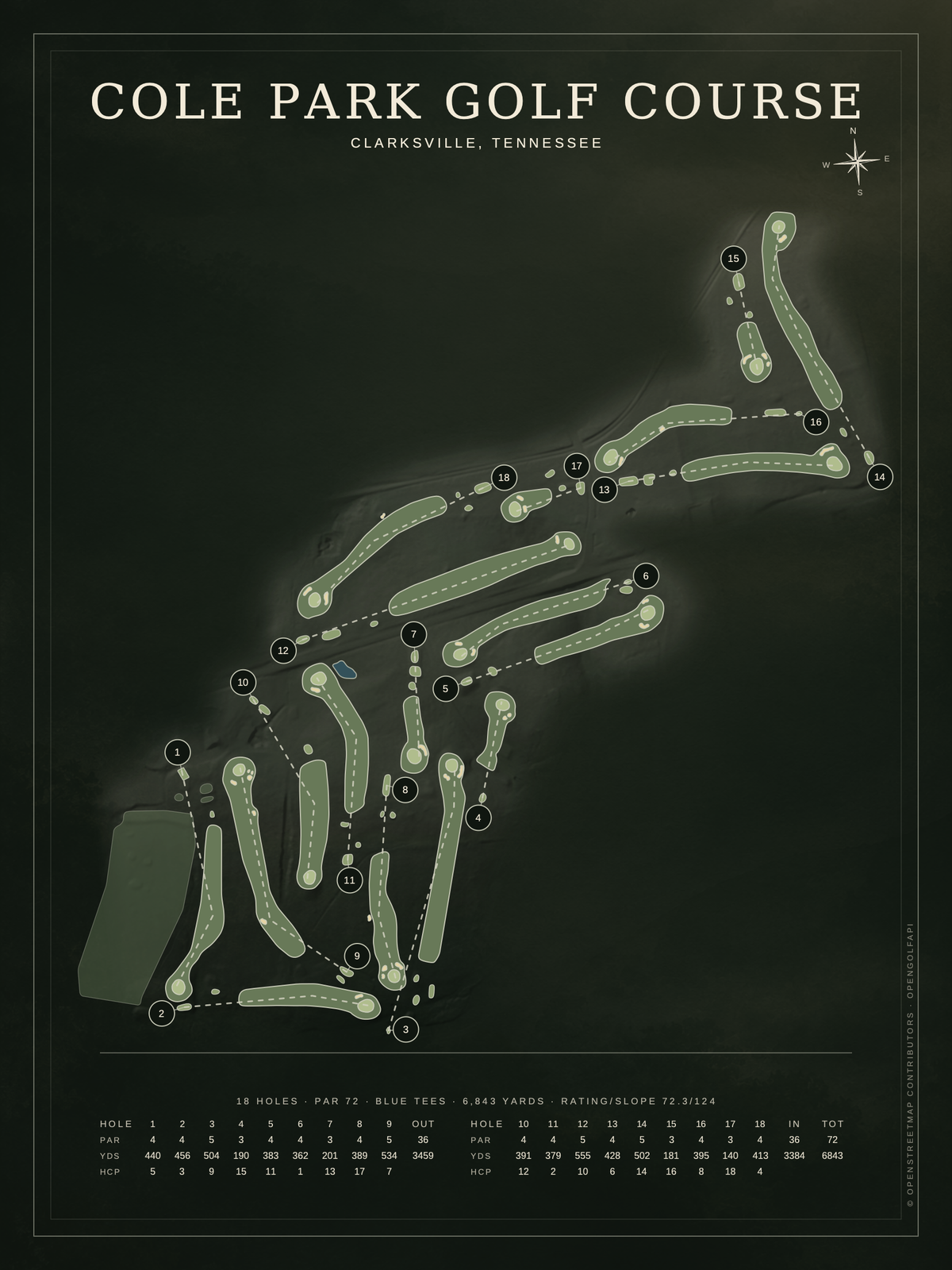 Cole Park Golf Course map poster, Architectural style, 12×16 / 18×24