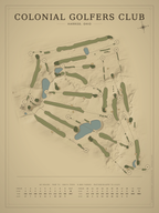 Colonial Golfers Club course map poster, Vintage style, 12×16 / 18×24