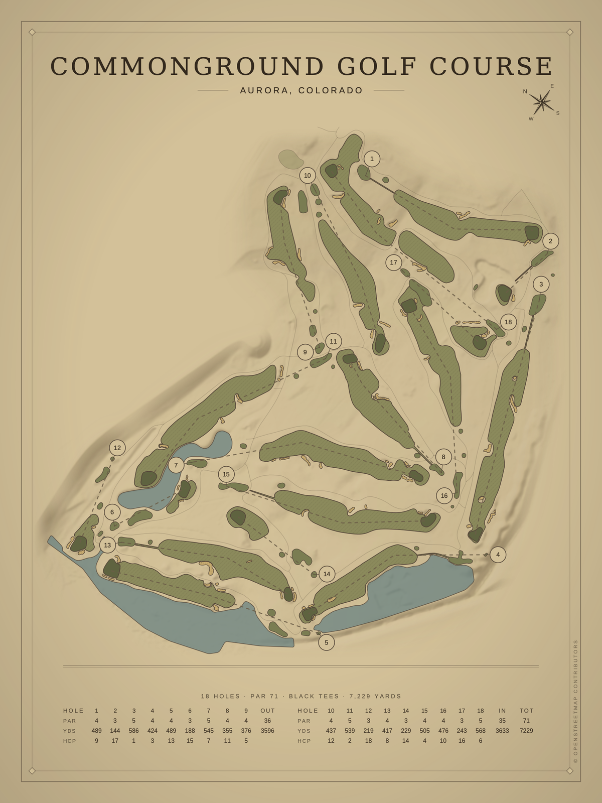 CommonGround Golf Course map poster, Vintage style, 12×16 / 18×24