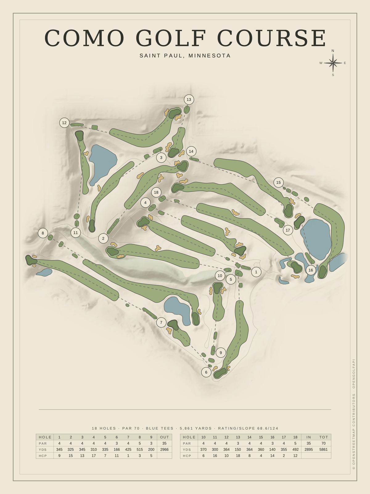 Como Golf Course map poster, Classic style, 12×16 / 18×24