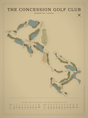 The Concession Golf Club Course Map poster