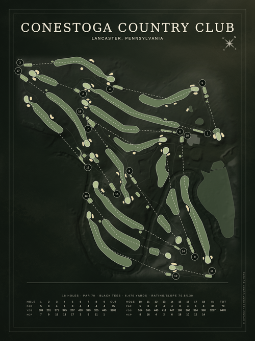 Conestoga Country Club course map poster, Architectural style, 12×16 / 18×24