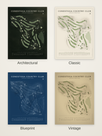 Conestoga Country Club course map poster in four styles: Architectural, Classic, Blueprint and Vintage