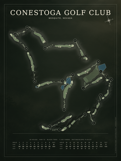 Conestoga Golf Club course map poster, Architectural style, 12×16 / 18×24