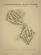 Congressional Blue Course map poster, Vintage style, 12×16 / 18×24