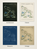 Conway Country Club course map poster in four styles: Architectural, Classic, Blueprint and Vintage