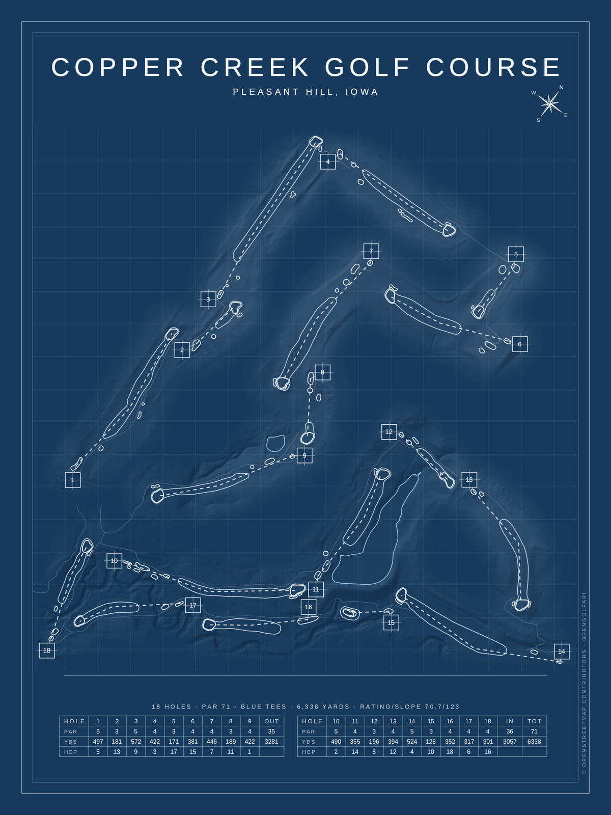 Copper Creek Golf Course map poster, Blueprint style, 12×16 / 18×24