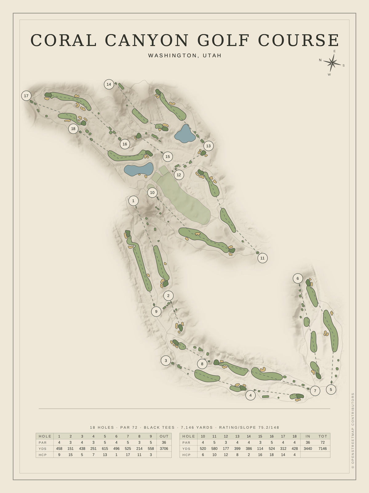 Coral Canyon Golf Course map poster, Classic style, 12×16 / 18×24