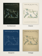 Costa Del Sol Golf Club course map poster in four styles: Architectural, Classic, Blueprint and Vintage