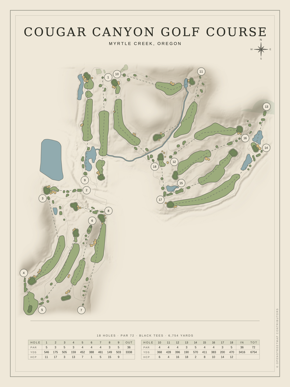 Cougar Canyon Golf Course map poster, Classic style, 12×16 / 18×24