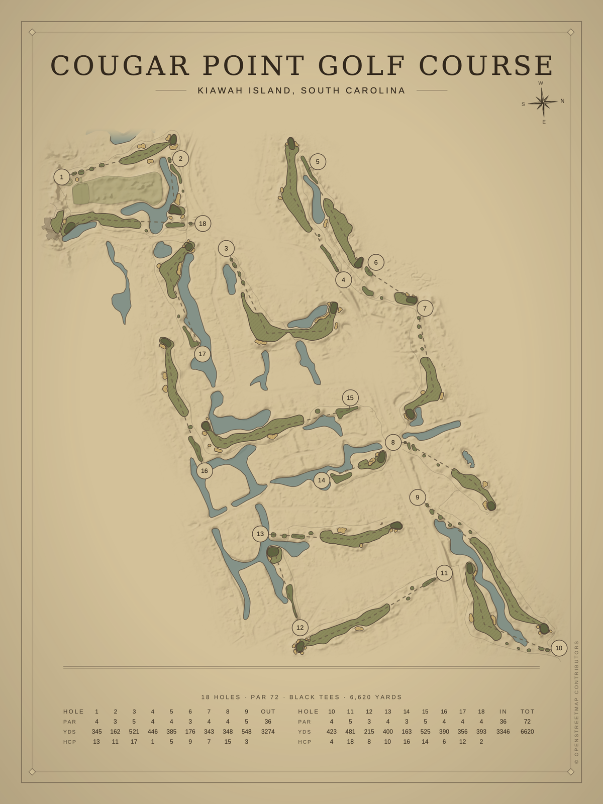 Cougar Point Golf Course map poster, Vintage style, 12×16 / 18×24