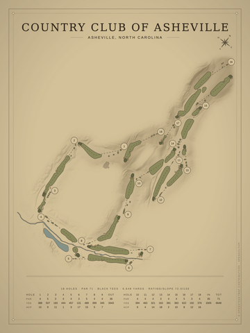 Country Club of Asheville Course Map poster