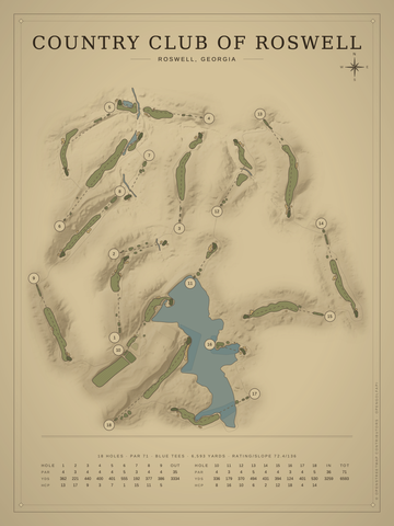 Country Club of Roswell Course Map poster