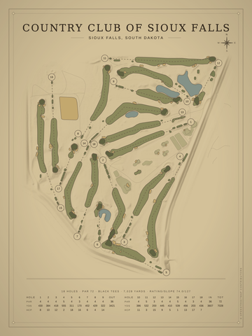 Country Club of Sioux Falls Course Map poster