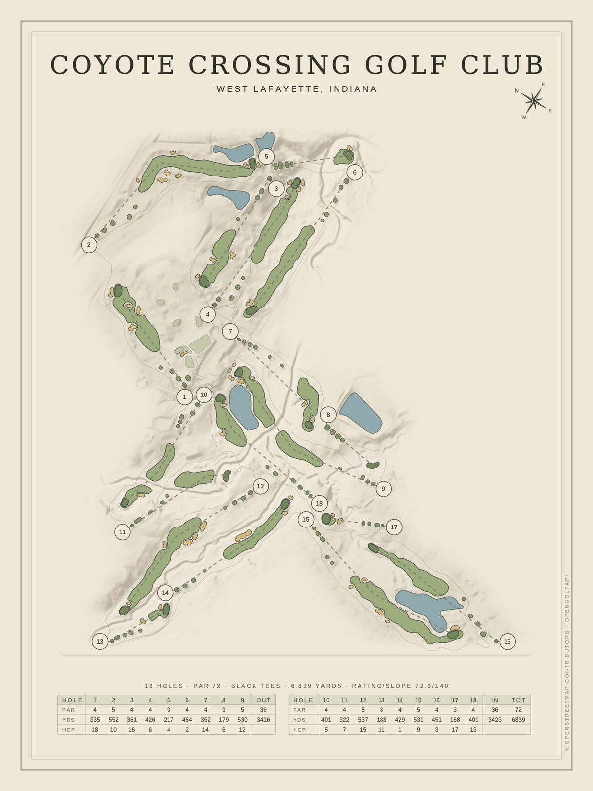 Coyote Crossing Golf Club course map poster, Classic style, 12×16 / 18×24