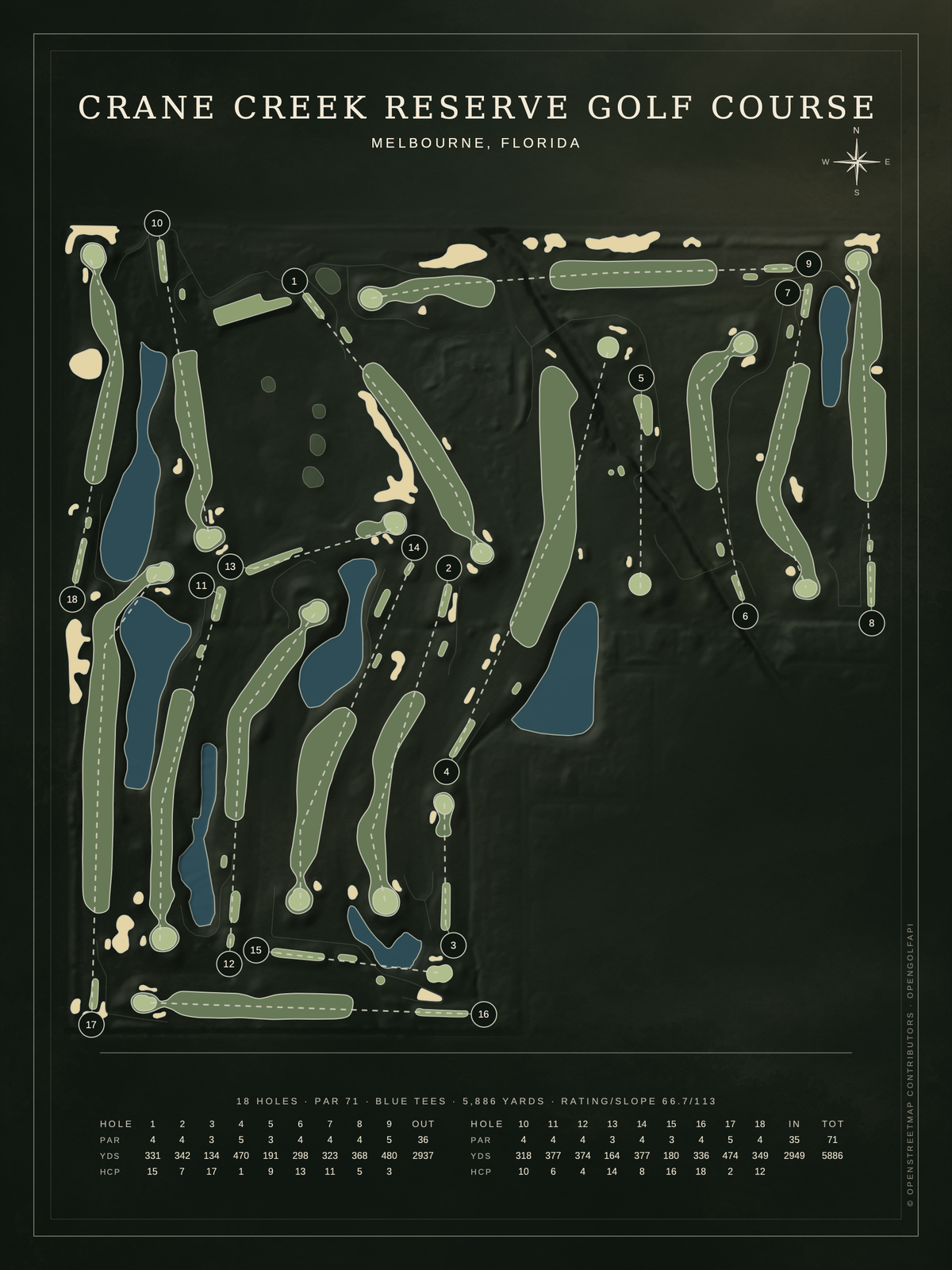 Crane Creek Reserve Golf Course map poster, Architectural style, 12×16 / 18×24