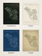 The Creek at Qualchan Golf Course map poster in four styles: Architectural, Classic, Blueprint and Vintage