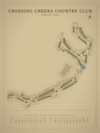 Crossing Creeks Country Club course map poster, Vintage style, 12×16 / 18×24
