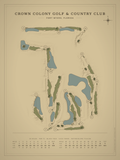 Crown Colony Golf & Country Club course map poster, Vintage style, 12×16 / 18×24
