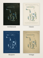 Crown Colony Golf & Country Club course map poster in four styles: Architectural, Classic, Blueprint and Vintage