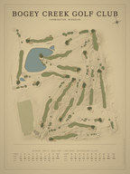 Bogey Creek Golf Club course map poster, Vintage style, 12×16 / 18×24