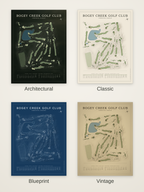 Bogey Creek Golf Club course map poster in four styles: Architectural, Classic, Blueprint and Vintage