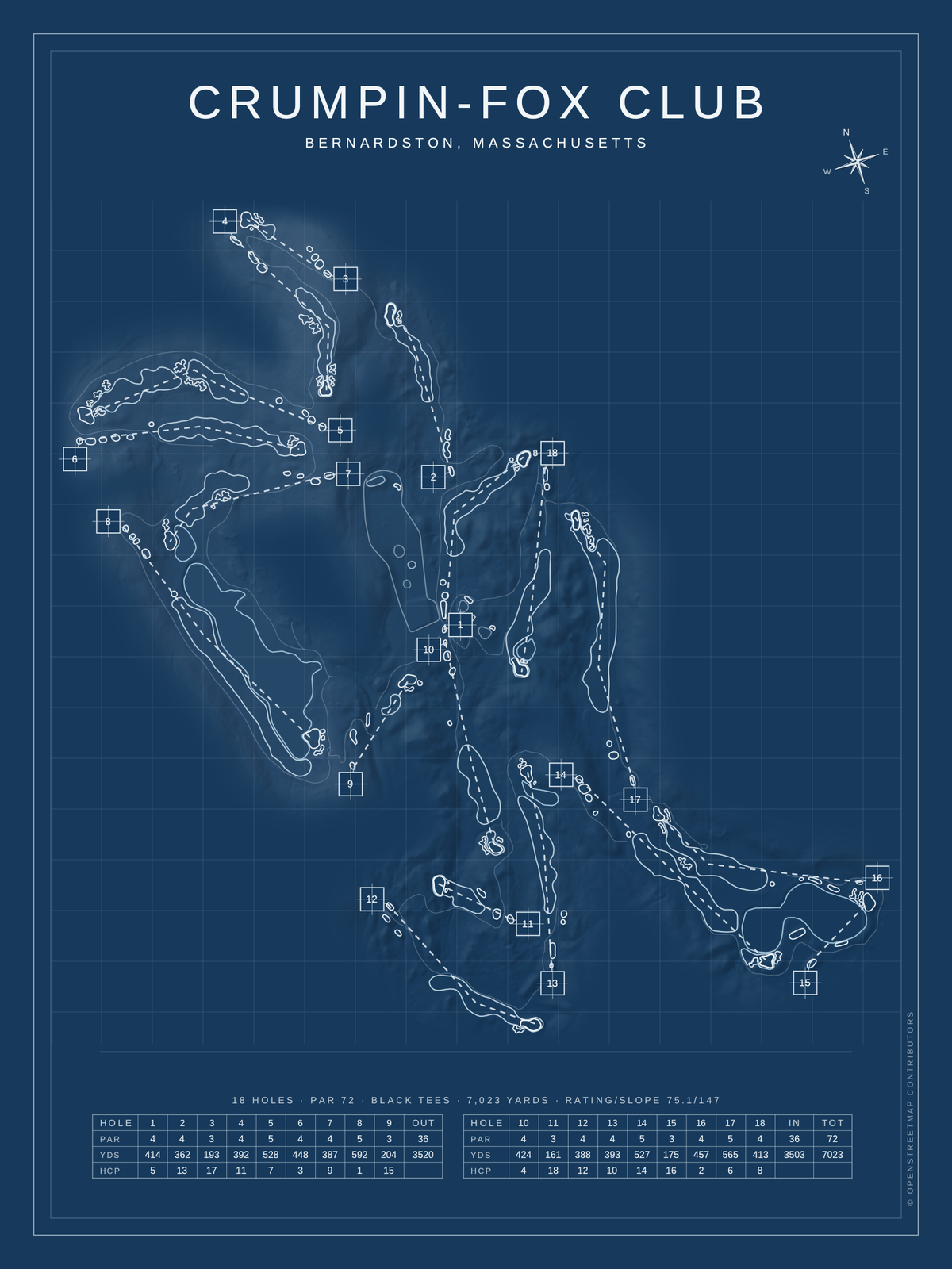 Crumpin-Fox Club course map poster, Blueprint style, 12×16 / 18×24