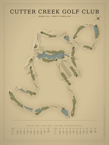 Cutter Creek Golf Club Course Map poster