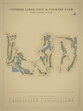 Cypress Lakes Golf & Country Club course map poster, Vintage style, 12×16 / 18×24
