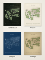Dakota Creek Golf & Country Club course map poster in four styles: Architectural, Classic, Blueprint and Vintage