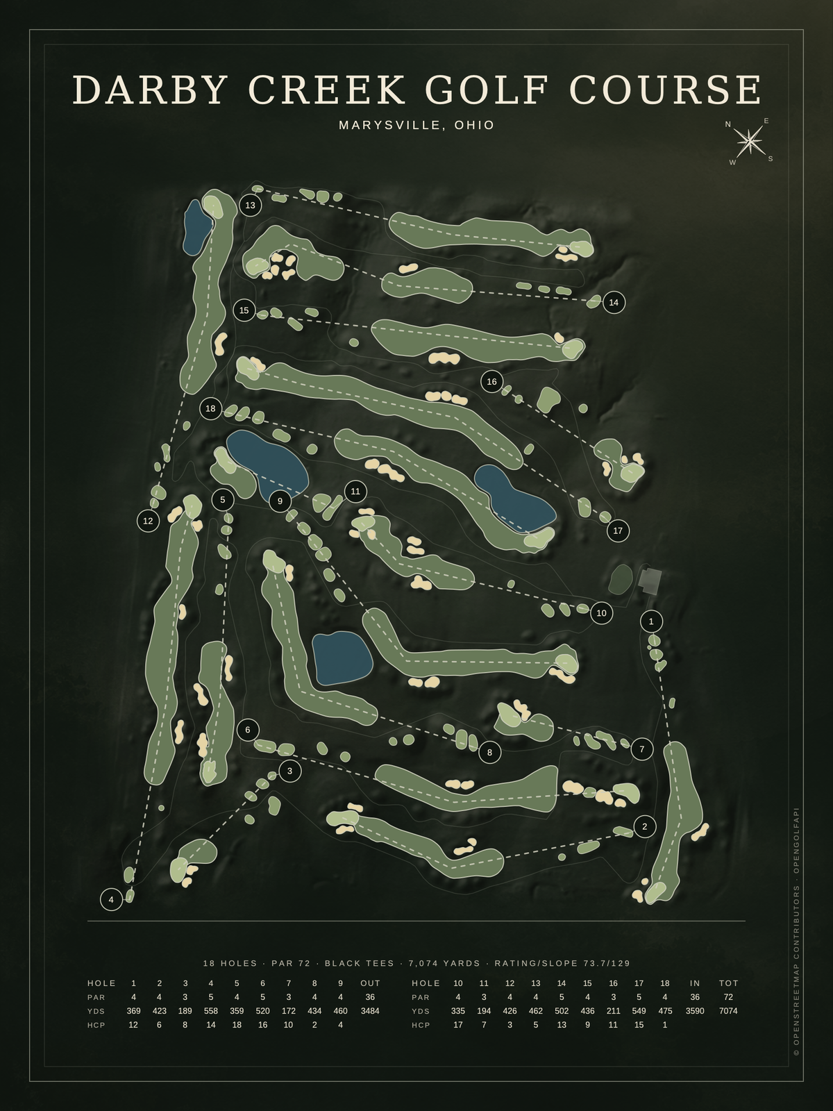 Darby Creek Golf Course map poster, Architectural style, 12×16 / 18×24