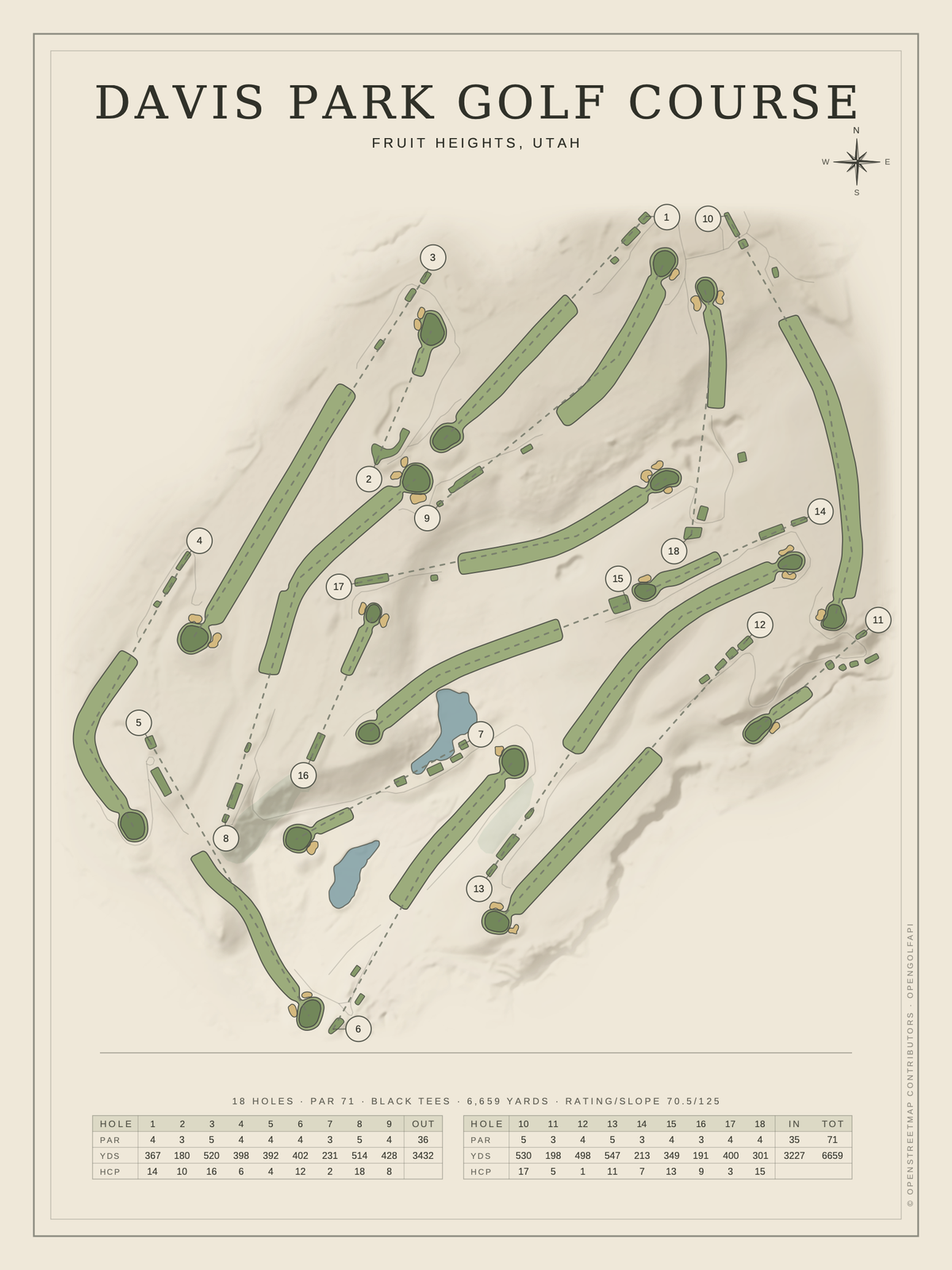 Davis Park Golf Course map poster, Classic style, 12×16 / 18×24