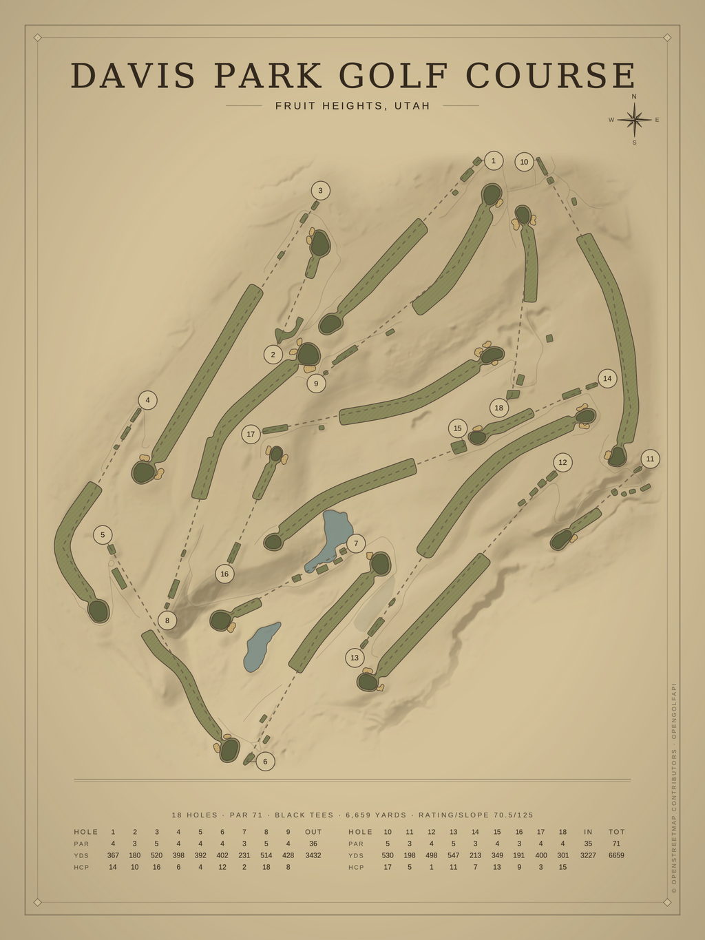 Davis Park Golf Course map poster, Vintage style, 12×16 / 18×24