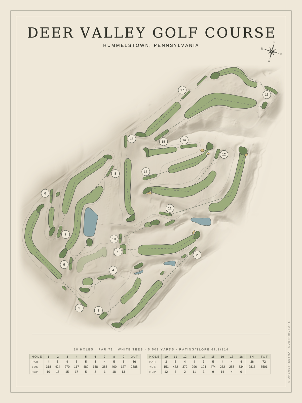 Deer Valley Golf Course map poster, Classic style, 12×16 / 18×24