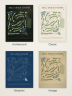 Dell Urich Course map poster in four styles: Architectural, Classic, Blueprint and Vintage