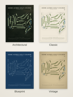 Deme Acres Golf Course map poster in four styles: Architectural, Classic, Blueprint and Vintage