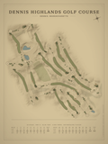 Dennis Highlands Golf Course map poster, Vintage style, 12×16 / 18×24