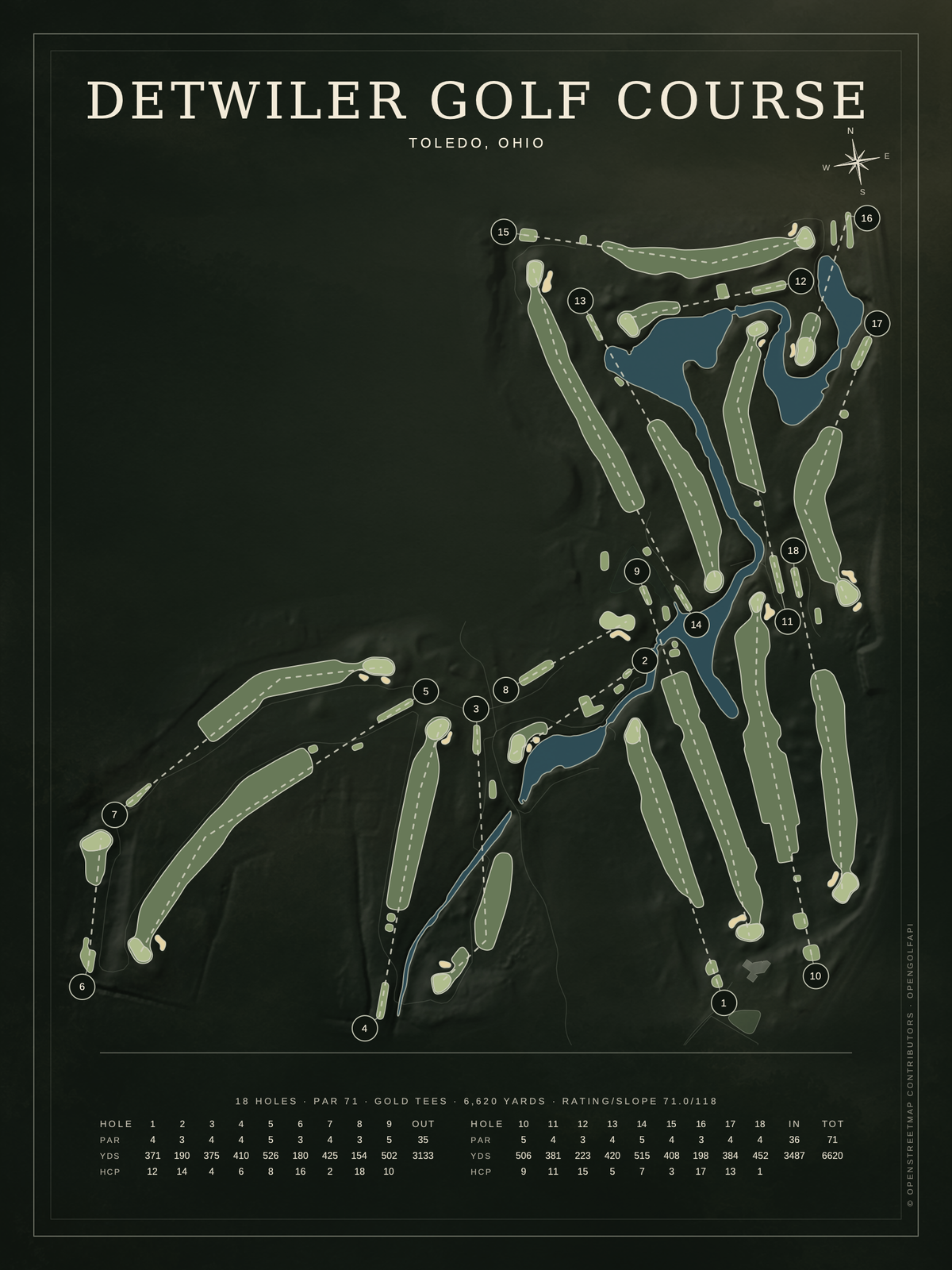 Detwiler Golf Course map poster, Architectural style, 12×16 / 18×24