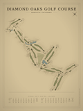 Diamond Oaks Golf Course map poster, Vintage style, 12×16 / 18×24