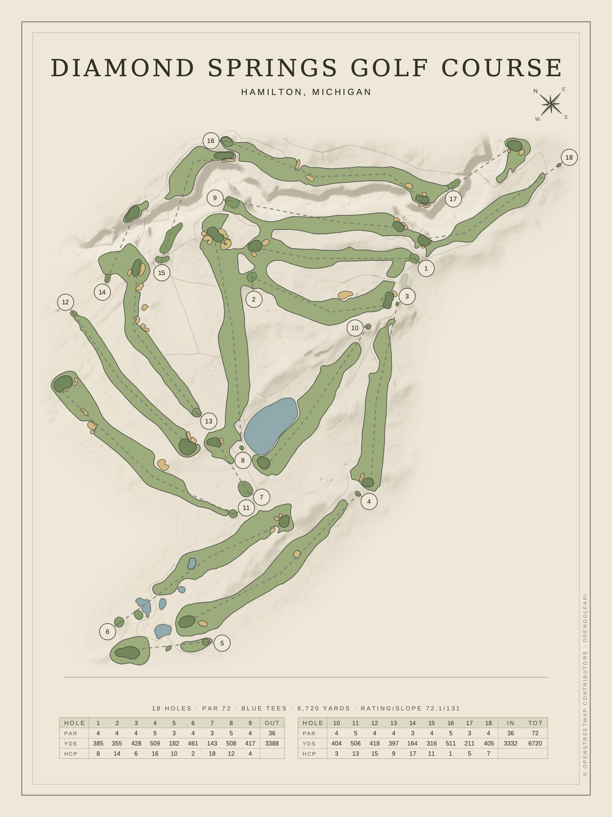 Diamond Springs Golf Course map poster, Classic style, 12×16 / 18×24